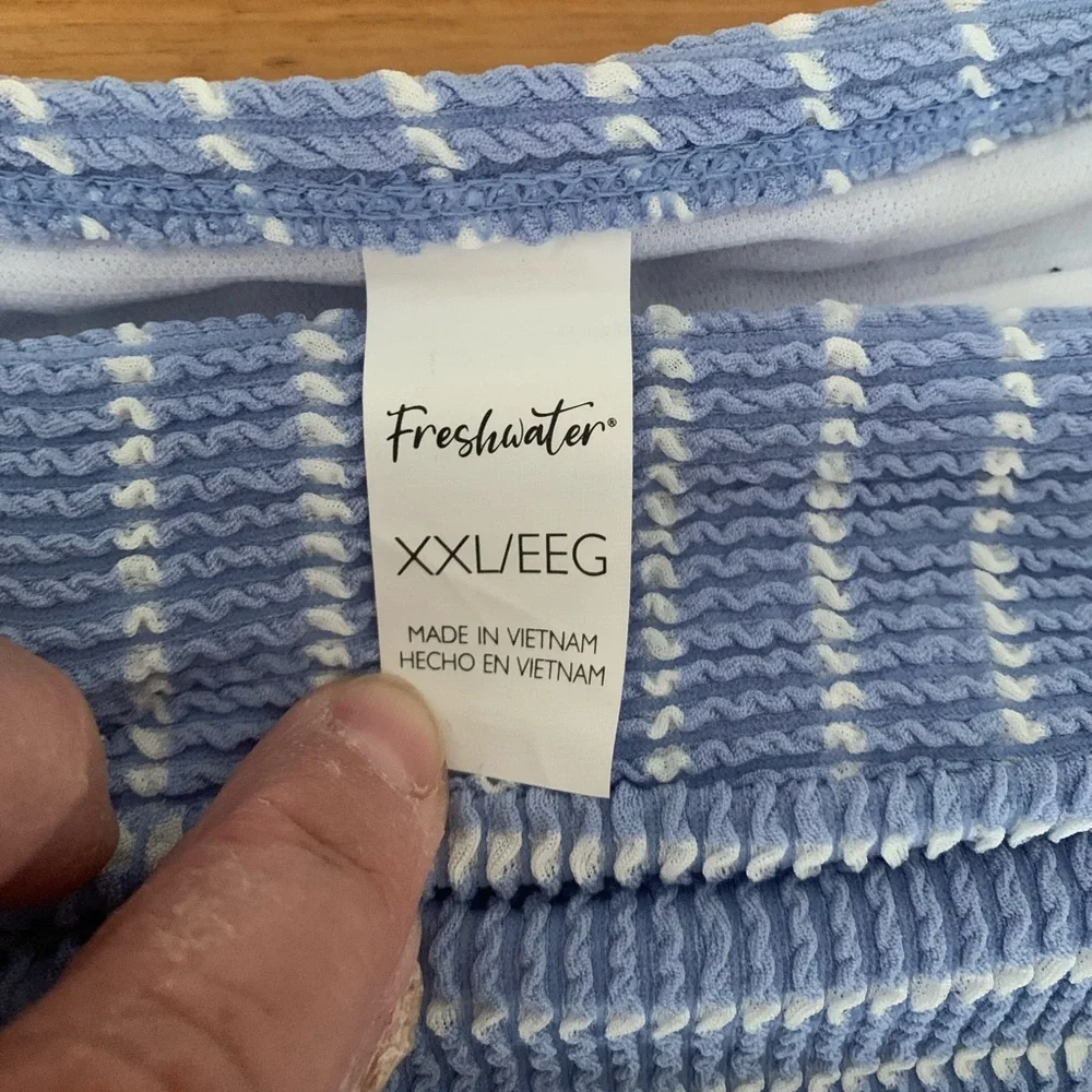 Freshwater Womens XXL 20 Periwinkle striped Banded Swim Bottoms Hi Waist Hi Leg